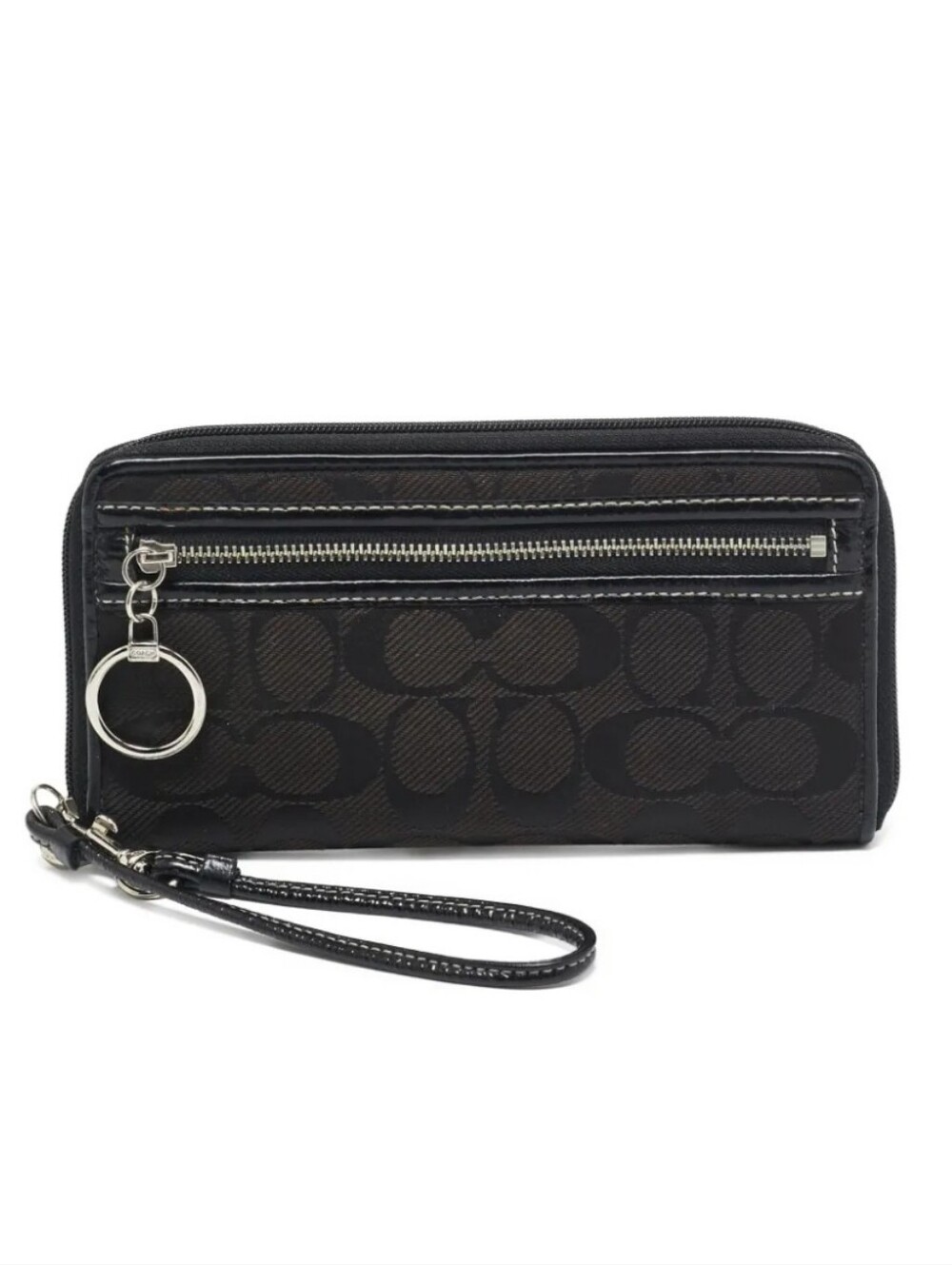 Coach Vintage Signature Jacquard Zip Around Wristlet Wallet In Black